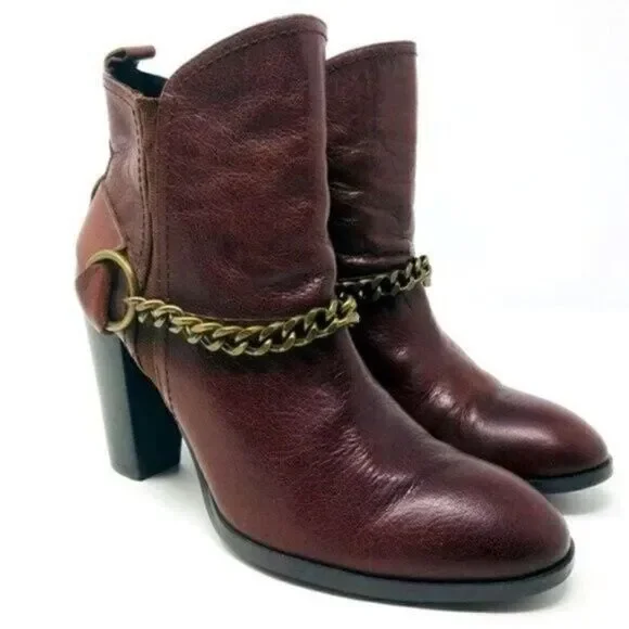 Rare Donald J Pliner heeled boots SAMPLE US 5.5 chestnut BoxS - Picture 1 of 6